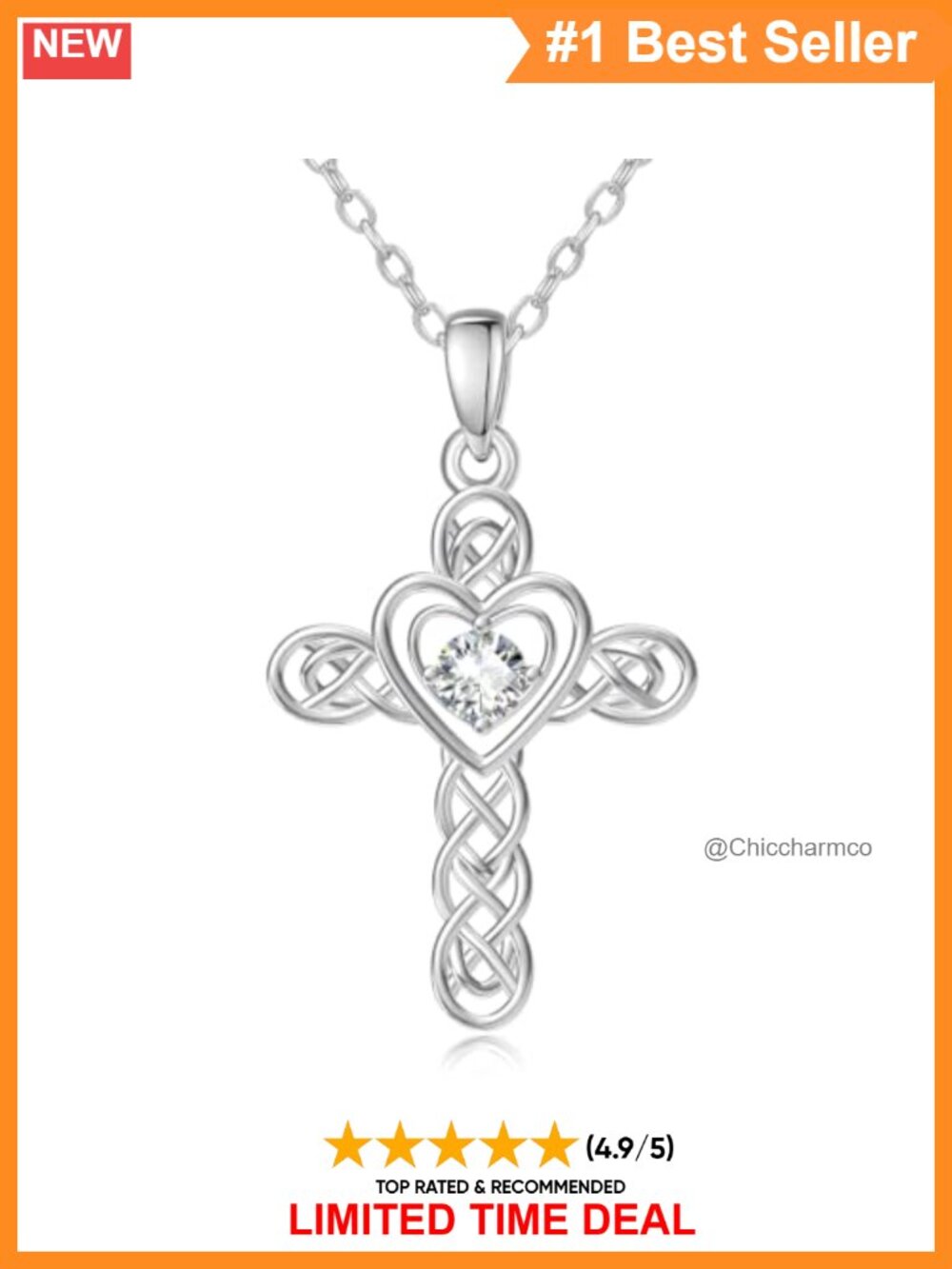 Sterling Silver Celtic Knot Cross Heart Pendant Necklace Adjustable